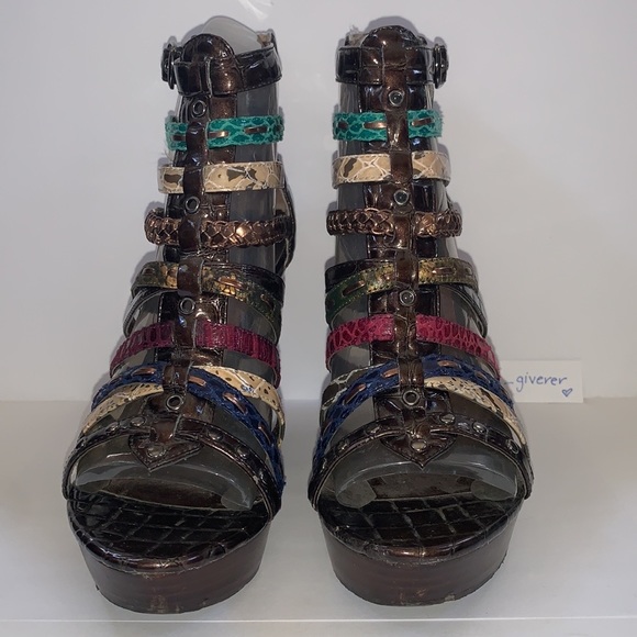 Aldo 8.5 / 39 Multi Strap Stacked Platform Wedge Sandal - Picture 9 of 16